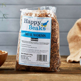 Happy Beaks Dried Mealworms For Wild Birds (200g Bag) High Energy, High Protein Premium Bird Food