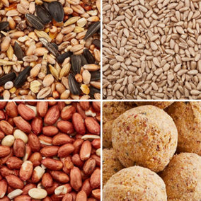 Happy Beaks Premium Wild bird Food Seed Mix, Sunflower Seed, Aflatoxin Tested Peanuts & Suet Fat Balls Bird Food (103.5kg)