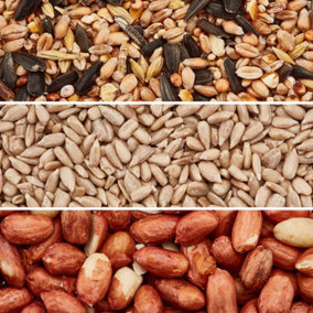 Happy Beaks Wild Bird Premium Feed Food Seed Mix High Energy No Mess Peanuts, Sunflower Seeds & All Season All Year Mix (38.25kg)