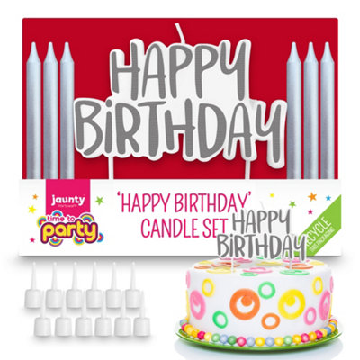 Happy Birthday Cake Candles Set Silver - Fun Happy Birthday Candles For Cakes - For Kids & Adult Happy Birthday Candles