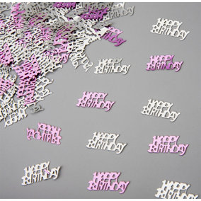 Happy Birthday Confetti Pink and Silver 14g Table Scatter Birthday Party Decorations