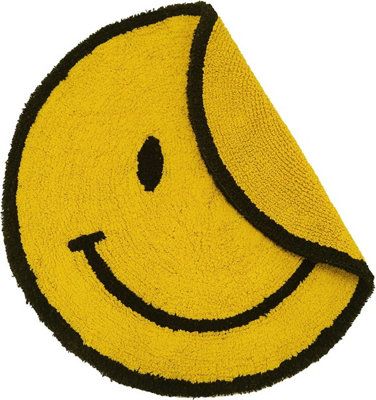 Happy Face Round Bath Mat 100% Cotton Reversible Emoji Yellow Rug 70 x 70cm