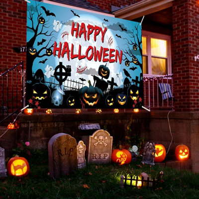 3 Halloween Banner Set – Mit Skelett, Kürbis & Vampir, Aus Karton, Zum Aufhängen