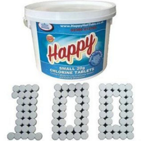 Happy Hot Tubs 100 Chlorine Tablets 20g Class 1 Hot Tubs Swimming Pool Tub 2kg