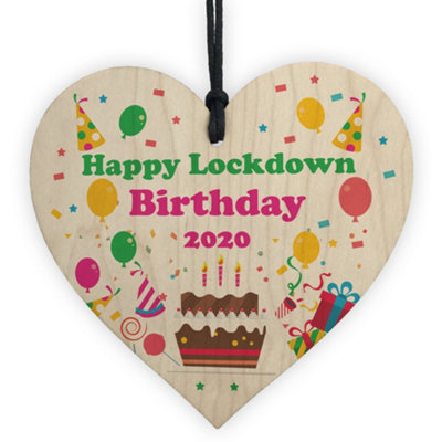 Happy Lockdown Birthday Gift For Him Her Wooden Heart Quarantine Gift