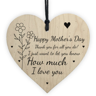 Happy Mothers Day Gift For Mum Mummy Nan Wood Heart Thank You Love Gift ...