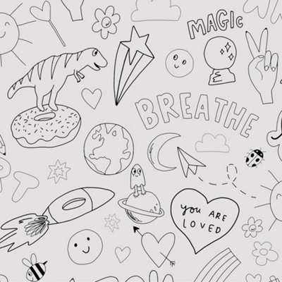 Happy News Sticker Doodle White Kids Wallpaper