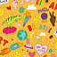Happy News Sticker Doodle Yellow Kids Wallpaper