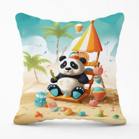 Happy Panda On A Beach Holiday Outdoor Cushion 45cm x 45cm
