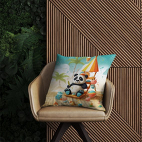 Happy Panda On A Beach Holiday Outdoor Cushion 60cm x 60cm