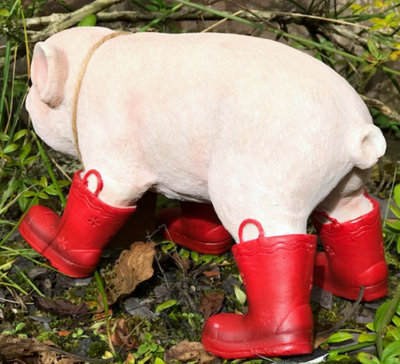 Happy Pig in Red Welly Boots with removable 'I'm a Happy Pig in Puddles' sign