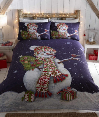 Happy Snowman Single Duvet Cover and Pillowcase