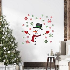 Happy Snowman With Colourful Snowflakes Wall Stickers Living room DIY Home Decorations