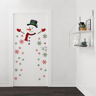 Happy Snowman With Colourful Snowflakes Wall Stickers Living room DIY Home Decorations
