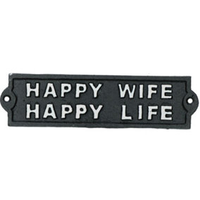 Happy Wife Happy Life Sign Cast Iron Sign Plaque Door Wall House Gate Garden
