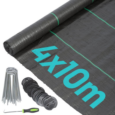 Harbour Housewares 110gsm Weed Control Membrane Set with Pegs & Plates - 4m x 10m