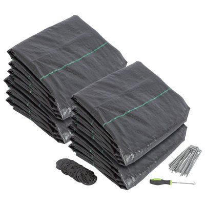 Harbour Housewares 110gsm Weed Control Membrane Set with Pegs & Plates - 4m x 50m