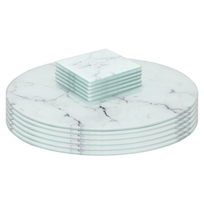 Harbour Housewares 12pc Round Glass Placemats & Square Coasters - 30cm ...
