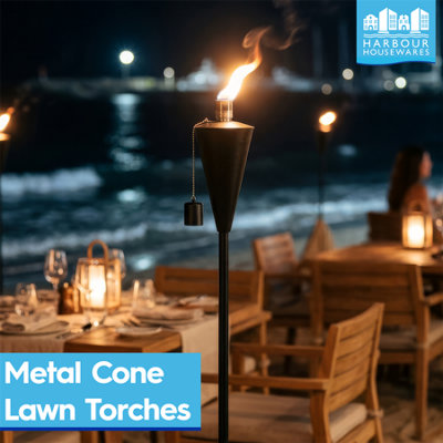Harbour Housewares 146cm Metal Garden Torches - Cone - Set of 12 Black ...