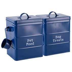 Harbour Housewares - 2 Piece Vintage Metal Dog Food Canister Set - Navy