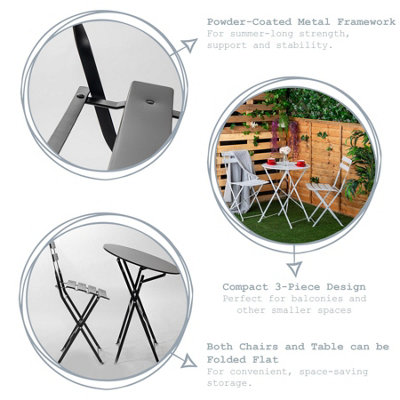 Harbour Housewares - 2 Seater Sussex Bistro Set - Round - White