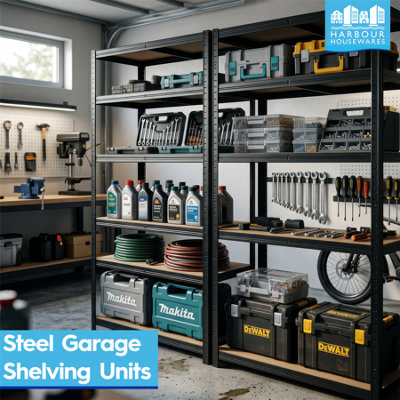 Harbour Housewares 2pc 5-Tier Steel Garage Shelving Unit - Galvanised Boltless Assembly Heavy Duty Modular Garage Storage Racking