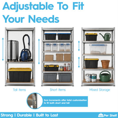 Harbour Housewares 2pc 5-Tier Steel Garage Shelving Unit - Galvanised Boltless Assembly Heavy Duty Modular Garage Storage Racking