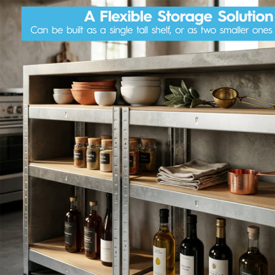 Harbour Housewares 2pc 5-Tier Steel Garage Shelving Unit - Galvanised Boltless Assembly Heavy Duty Modular Garage Storage Racking
