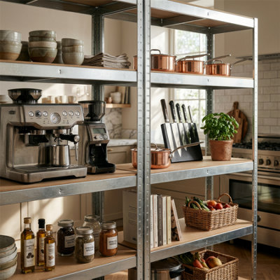 Harbour Housewares 2pc 5-Tier Steel Garage Shelving Unit - Galvanised Boltless Assembly Heavy Duty Modular Garage Storage Racking