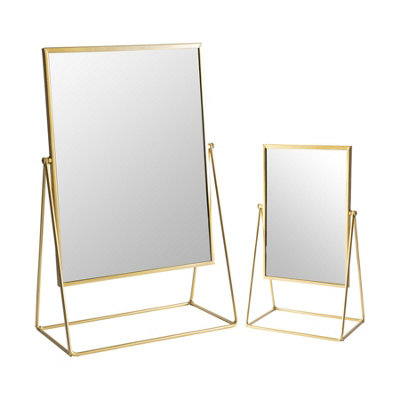 Harbour Housewares 2pc Dressing Table Mirror Set - Gold - Makeup Tabletop Cosmetic Bathroom Mirror