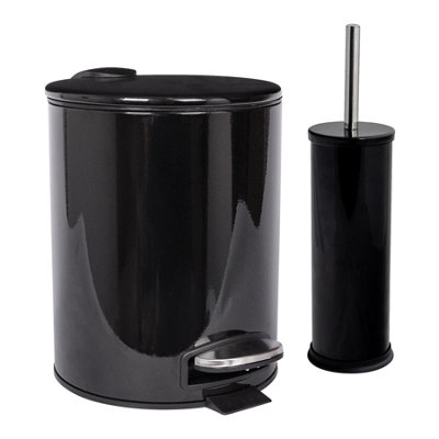 Harbour Housewares 2pc Round Stainless Steel Pedal Bin & Toilet Brush Set - 5L - Black Price Comparisons | Compare The Build