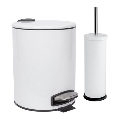 Harbour Housewares 2pc Round Stainless Steel Pedal Bin & Toilet Brush