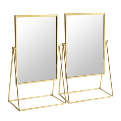 Harbour Housewares 2x 39cm Rectangle Makeup Mirrors - Gold - Dressing Table Tabletop Cosmetic Bathroom Mirror