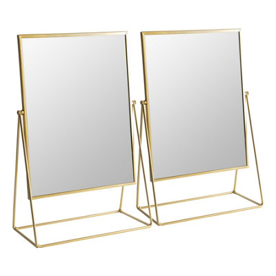 Harbour Housewares 2x 50cm Rectangle Makeup Mirrors - Gold - Dressing Table Tabletop Cosmetic Bathroom Mirror