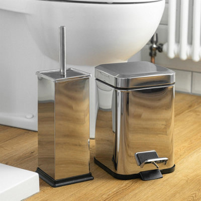 Harbour Housewares 2x Bathroom Pedal Bins - 3L - Chrome - Square ...
