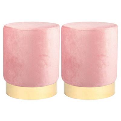 Harbour Housewares 2x Round Velvet Foot Stools - Pink - Modern Dressing ...
