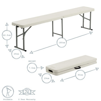 Harbour Housewares - 4 Person Folding Trestle Bench - White - 3
