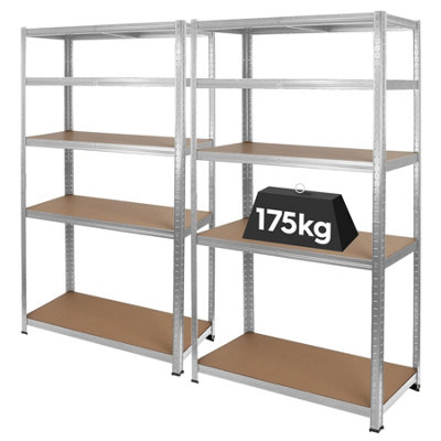 Harbour Housewares 5-Tier Steel Garage Shelving Units Set - Galvanised - 2pc Set Heavy Duty Free Standing Storage Racking Shelves