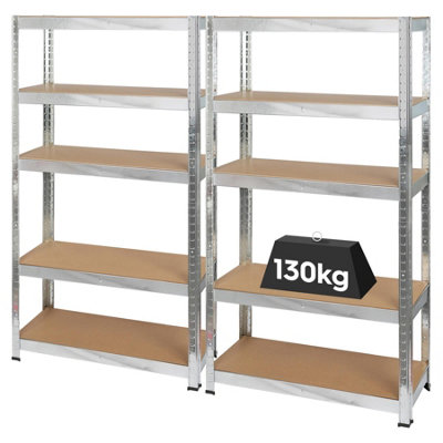 Harbour Housewares 5-Tier Steel Garage Shelving Units Set - Galvanised - 2pc Set Heavy Duty Free Standing Storage Racking Shelves