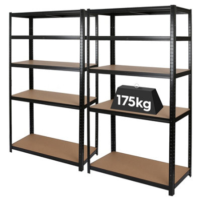 Harbour Housewares 5-Tier Steel Garage Shelving Units Set - Matt Black - 2pc Set Heavy Duty Free Standing Storage Racking Shelves