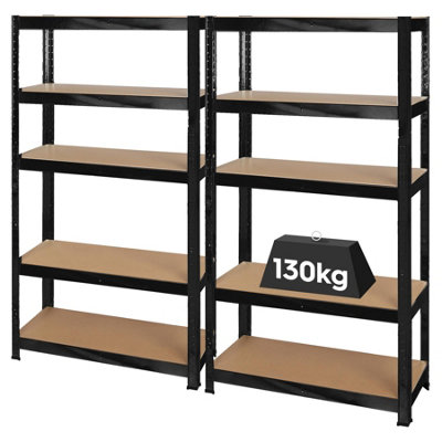 Harbour Housewares 5-Tier Steel Garage Shelving Units Set - Matt Black - 2pc Set Heavy Duty Free Standing Storage Racking Shelves