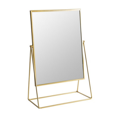 Harbour Housewares 50cm Rectangle Makeup Mirror - Gold - Dressing Table Tabletop Cosmetic Bathroom Mirror