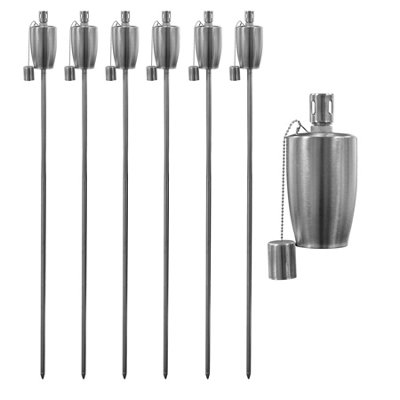 Harbour Housewares 6 Torches De Jardin En Bambou Rouge 113cm - Lampes Tiki Extérieur Paraffine
