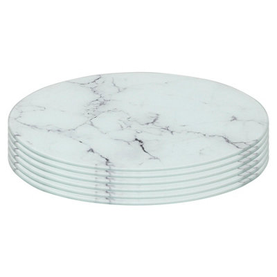 Harbour Housewares 6x Round Glass Placemats - 30cm - Marble - Dining ...