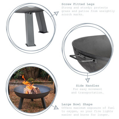 Harbour Housewares 75cm Cast Iron Fire Pit  - Outdoor Garden Patio Fire Bowl Brazier Heater Stove for Wood Log Charcoal Burning