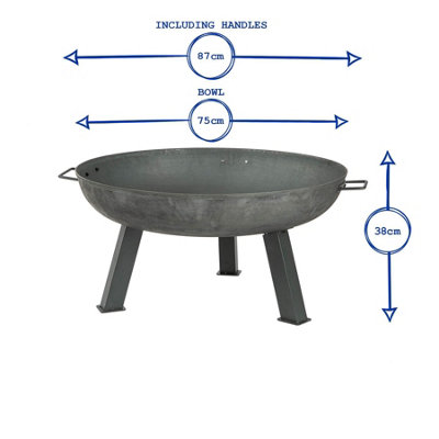 Harbour Housewares 75cm Cast Iron Fire Pit  - Outdoor Garden Patio Fire Bowl Brazier Heater Stove for Wood Log Charcoal Burning
