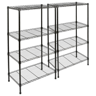 Harbour Housewares Adjustable Wire Shelving Units - 4 Tier - Black - Set of 2
