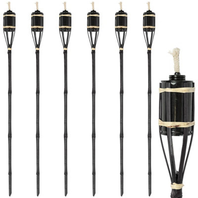 Harbour Housewares Bamboo Garden Torches - 114cm - Black - Pack of 6