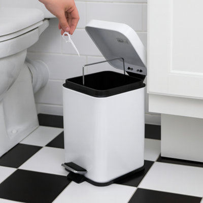 Harbour Housewares Bathroom Pedal Bin - 3L - White - Square Stainless ...