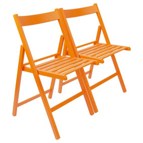 Harbour Housewares - Beech Folding Chairs - Orange - Pack of 2